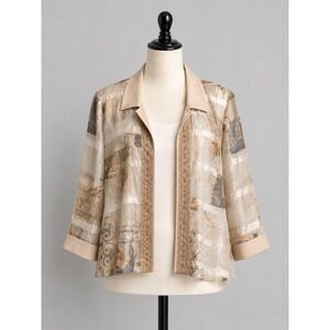 Vintage R&M Richards Elegant Embroidered Sheer Lagenlook Neutral Layering Jacket